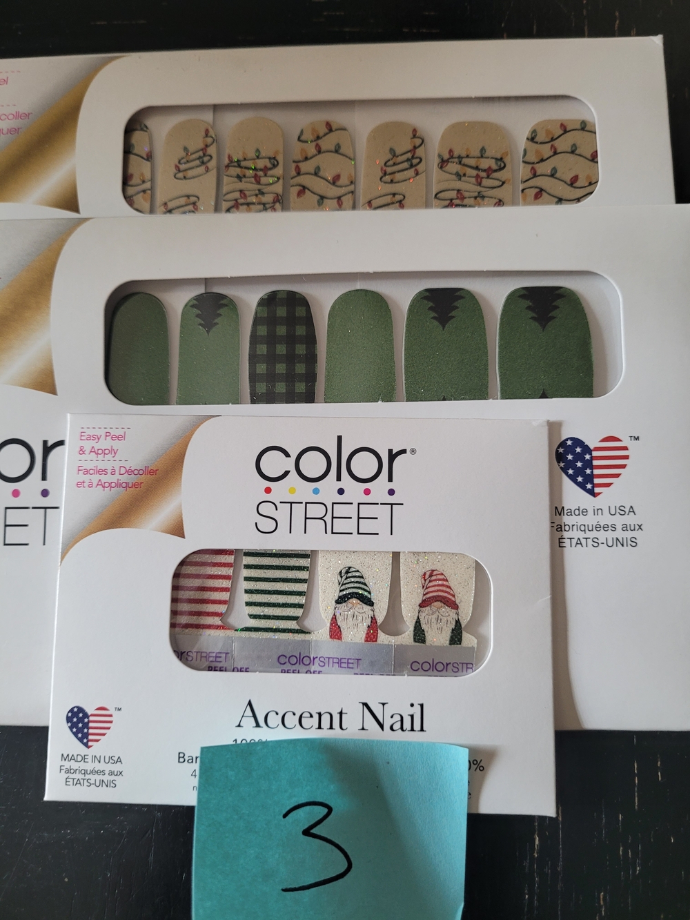 Color Street Green & Cream Holiday Accent Nail Strips - Festive Trees & Lights
